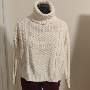 Madewell Cream Cable Knit Turtleneck Sweater